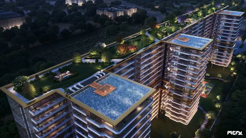 Ananta Avanza rooftop infinity pools at night (concept image)